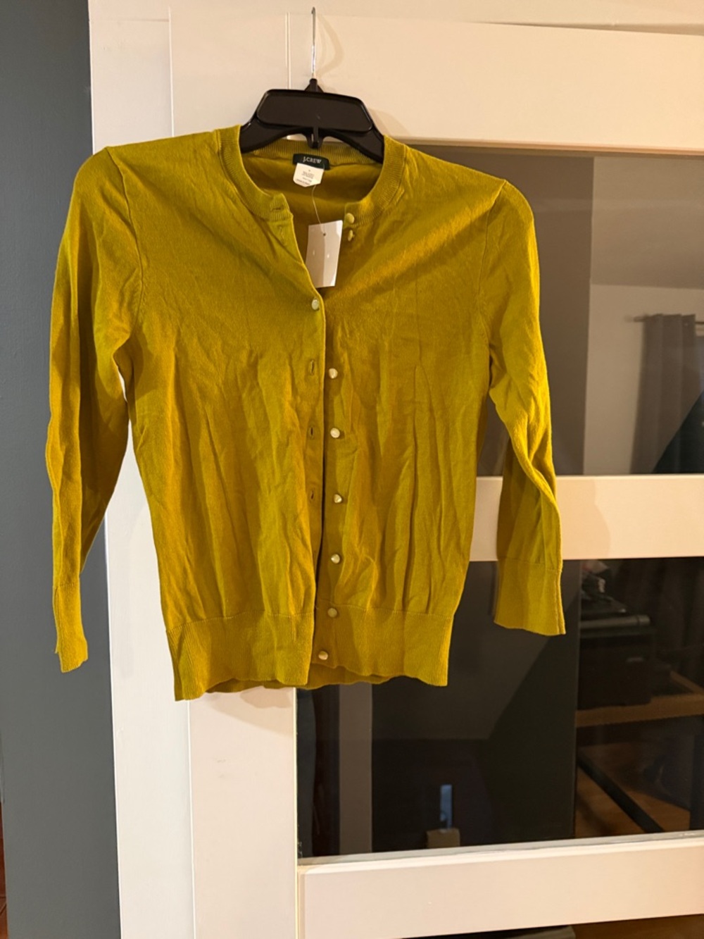 J. Crew Olive-Yellow Crewneck Button Cardigan